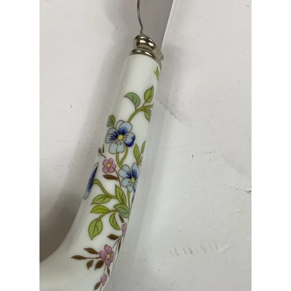 Prill Sheffield England Floral Cornflower Porcelain Handled Stainless Cake Knife